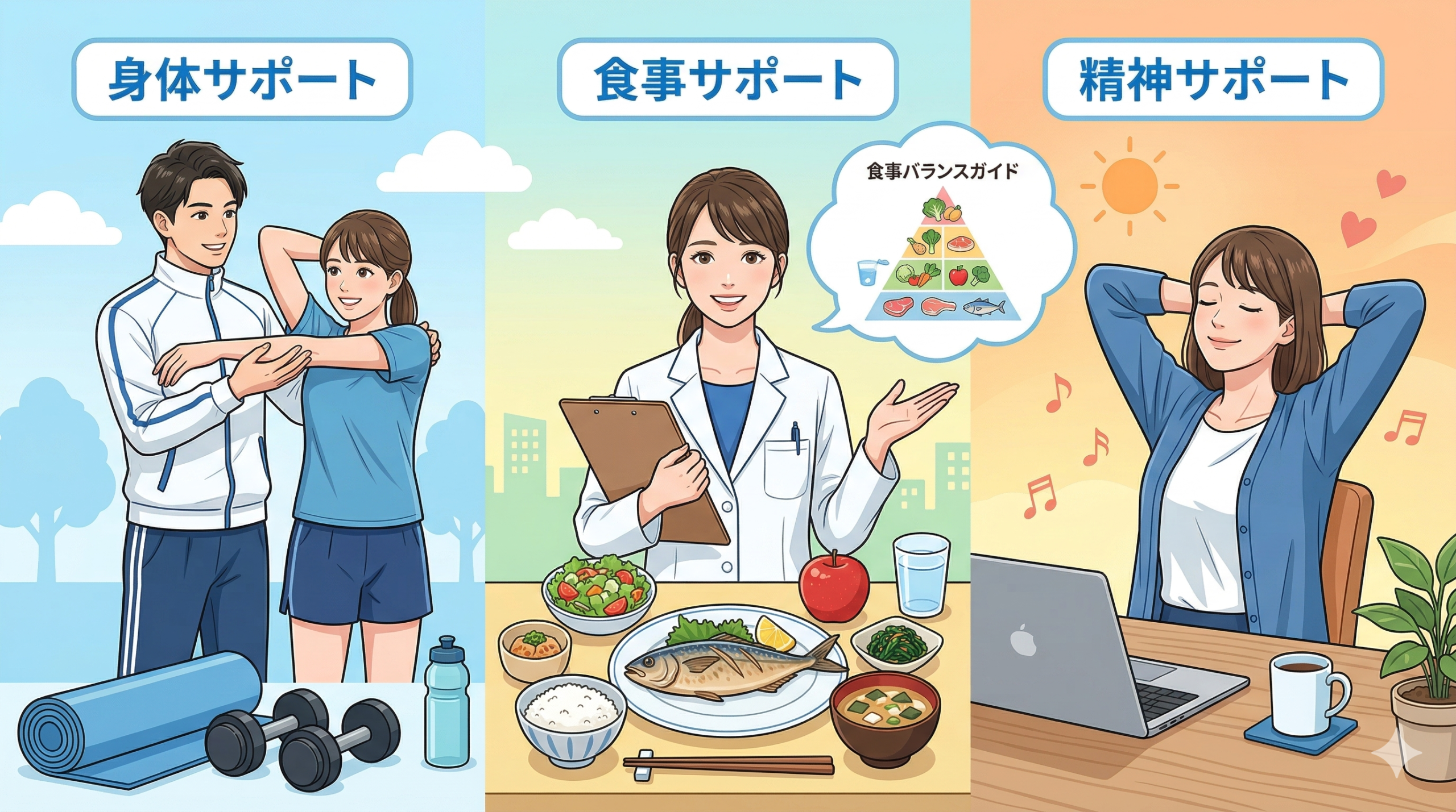 身体・食事・精神サポートイメージ
